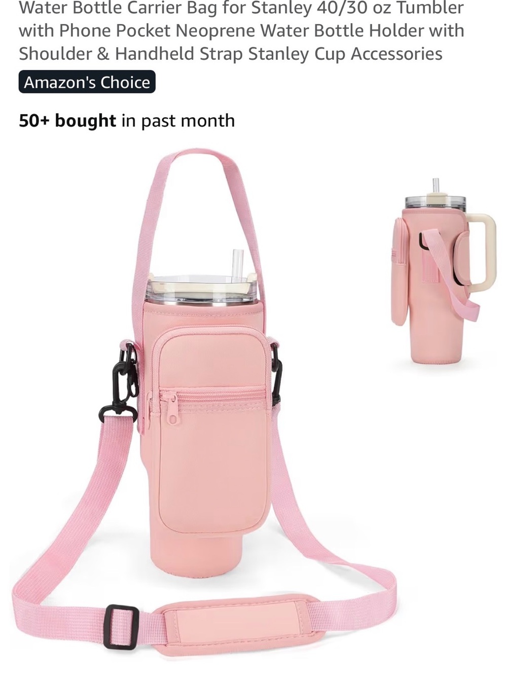 Pink Neoprene Crossbody Bottle Carrier Bag for Women